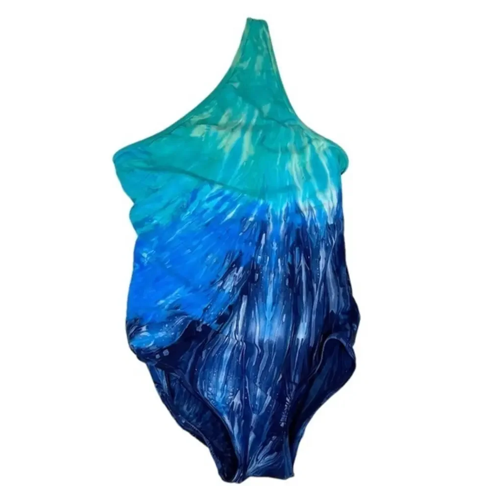 FrostCool Swim by Angela Frost asymmetrical one piece bathing suit. Girls 14.EUC